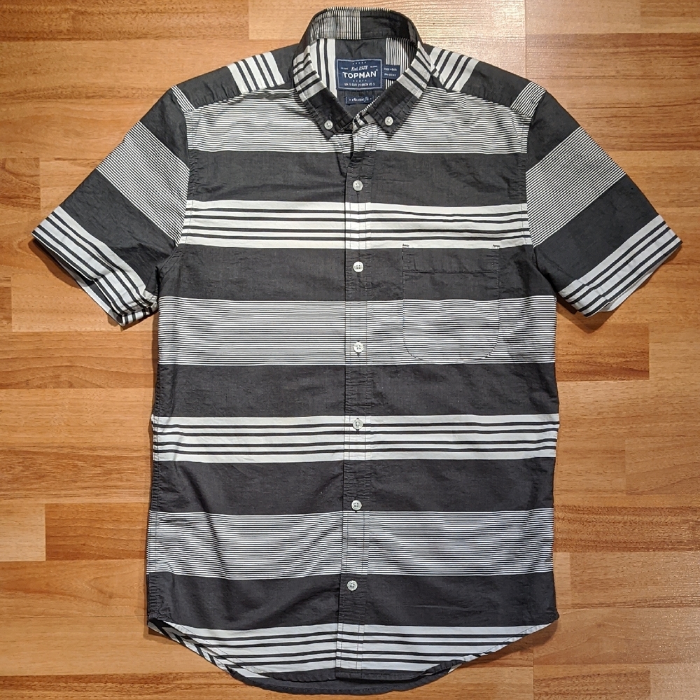 Topman Gray and White Casual Button Down Shirt